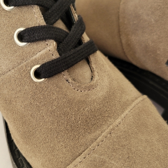 All Saints Lace Up Side Zipper Tan Taupe Suede Lug Combat Boots - Picture 7 of 13